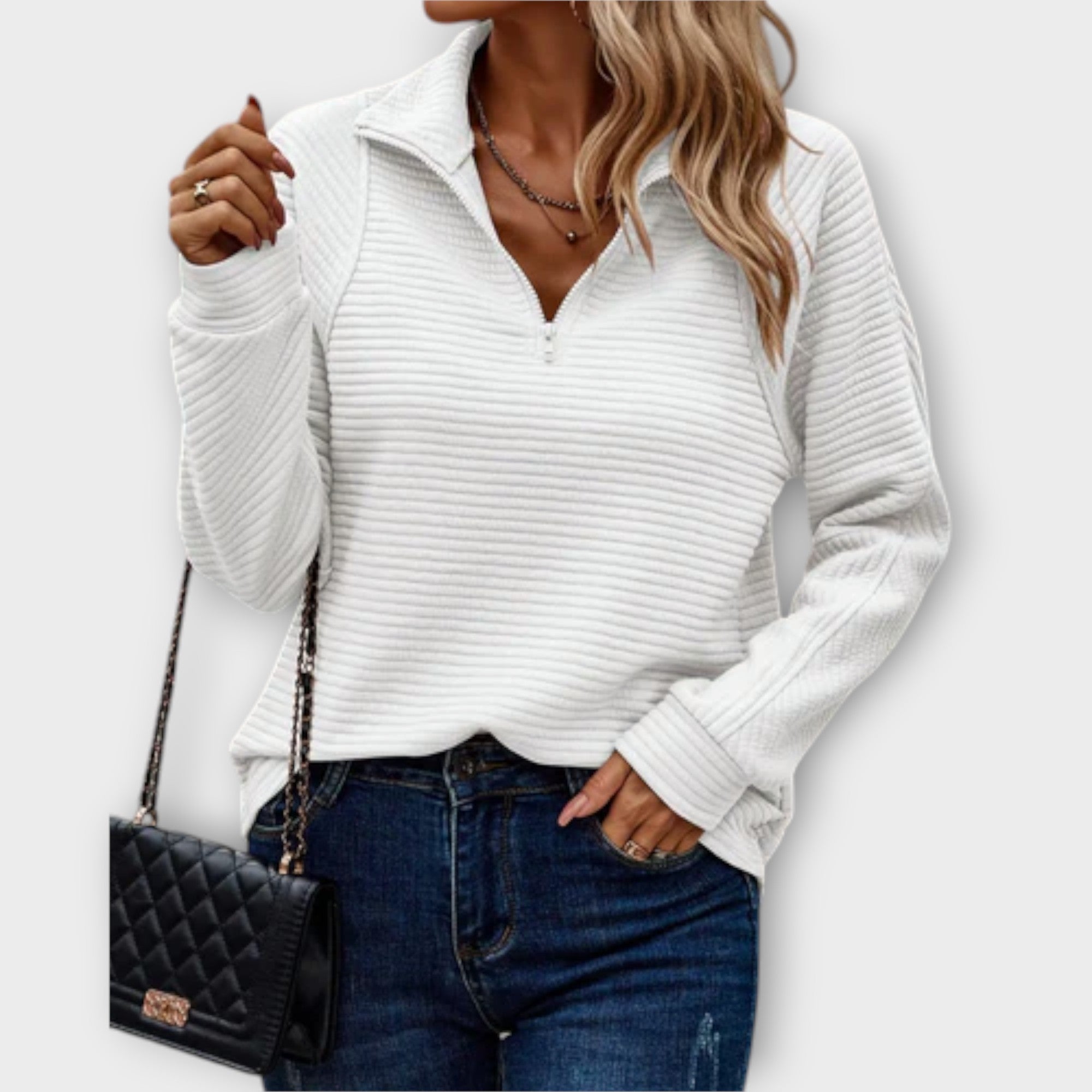 Lenka | Elegantní svetr s polo zipem